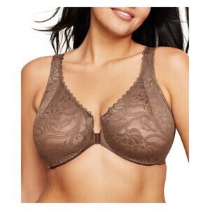 Glamorise Plus Size Wonderwire Front Close Stretch Lace Bra Cafe Sz 40DD